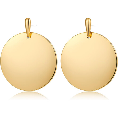 Gold Drop Earrings Round Hammered Dangle Earrings