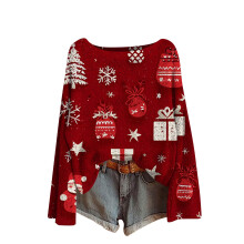 Women's Christmas Print Knit Sweater Long Sleeve M