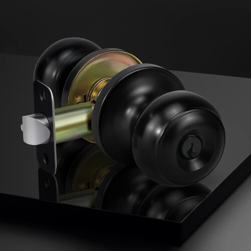 Matte Black Entry Door Knob with Lock and Key 1 Pack 1
