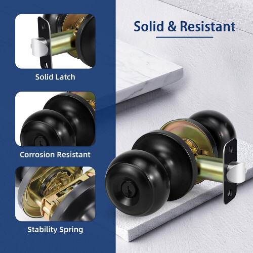 Matte Black Entry Door Knob with Lock and Key 1 Pack 2