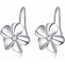 Sterling Silver Hawaiian Plumeria Drop Earrings with CZ