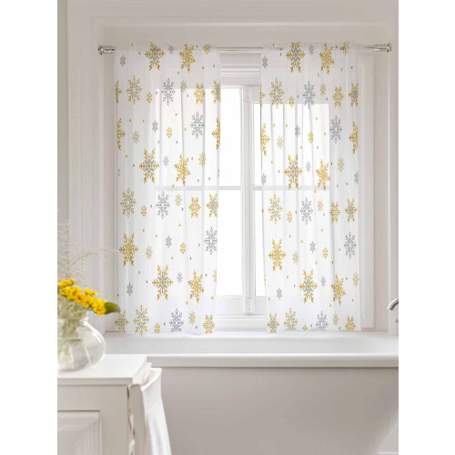 Christmas Snowflake Sheer Curtains Yellow White 2 Panels 2