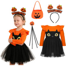 Stój Kostium Przebranie Kot Sukienka Halloween dla Dziewczynki 1-2 Lata S