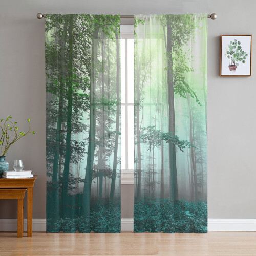 Sheer Curtains Fall Green Gradient 52x108 in Voile 2 Panels 2
