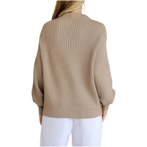 Damenpullover Oversize mit Puffärmeln Vintage-Stil Elegant Beige XXL — oversize damen strickpullover 2