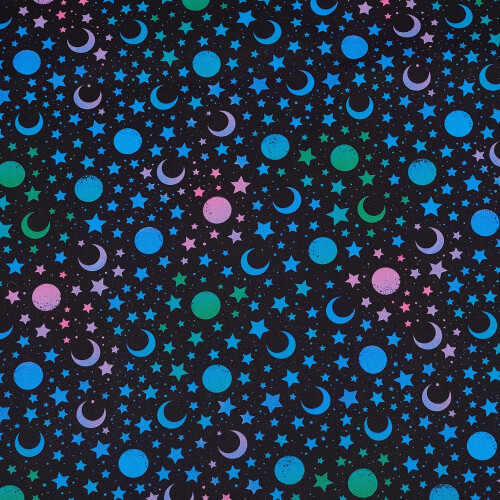Glow Fabric Luminous White Stars Moon 1.12 Yard