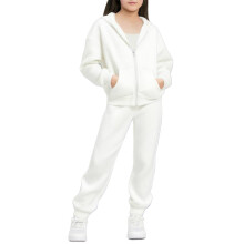 White Sherpa-Lined Hoodie and Sweatpants Set for Kids 12-13