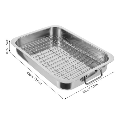 Roasting Pan with Rack Silver Rectangular 1 Set 1