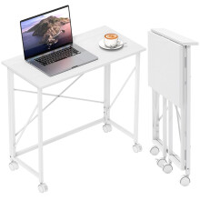 80 cm Folding Desk on Wheels - White