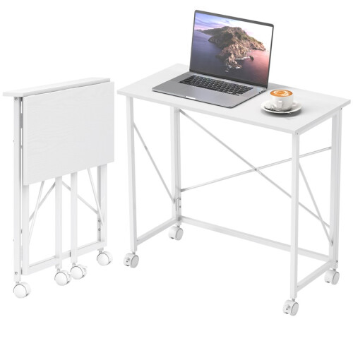 80 cm Folding Desk on Wheels - White 1