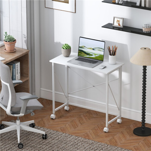 80 cm Folding Desk on Wheels - White 2
