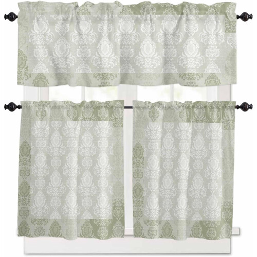 Floral Kitchen Curtains Set Rod Pocket 36 inch Boho Sage