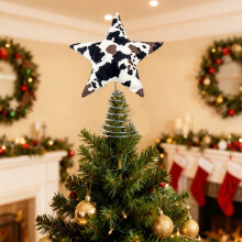 Cow Print Christmas Tree Topper Bow Black White Large