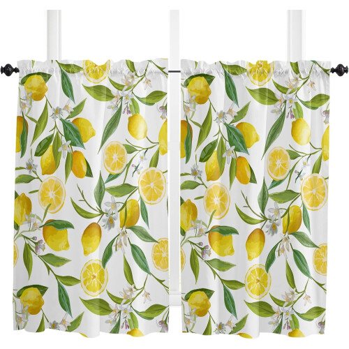 Lemon Slice and Leaves Kitchen Curtains 2 Panels 63 Inch 1