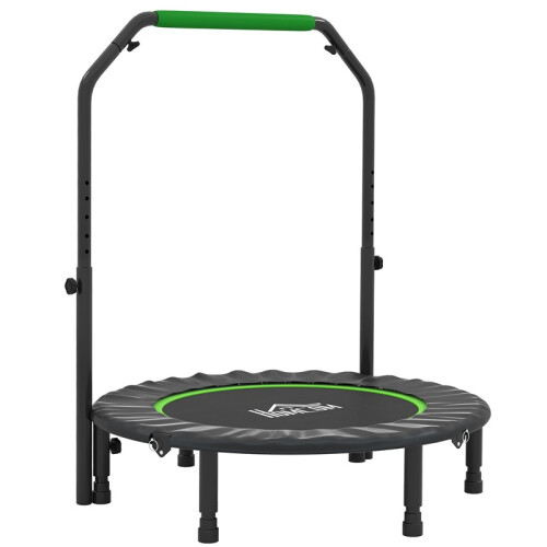 40" Foldable Mini Fitness Trampoline, with Adjustable Foam Handle, Green 1