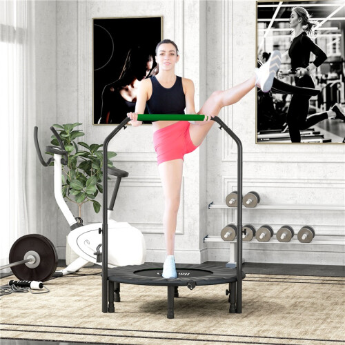 40" Foldable Mini Fitness Trampoline, with Adjustable Foam Handle, Green 2