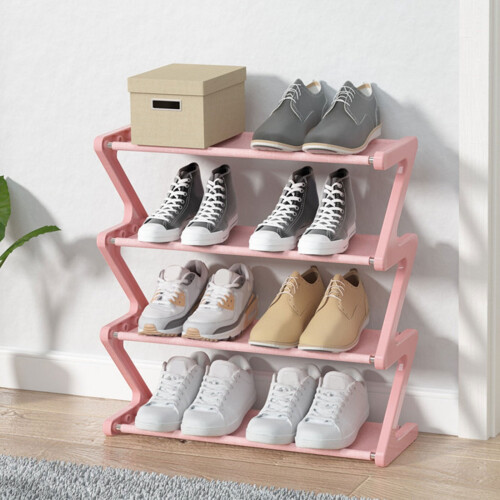 Z-Shaped Shoe Rack Pink 4-Tier Space-Saving 2