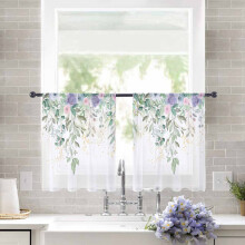 Sheer Curtains Watercolor Purple Flowers Eucalyptus 52x54