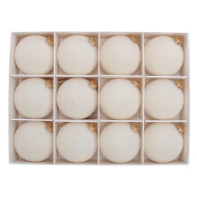 Beige Flocked Velvet Christmas Ornaments 12 Pack 2.4 Inch