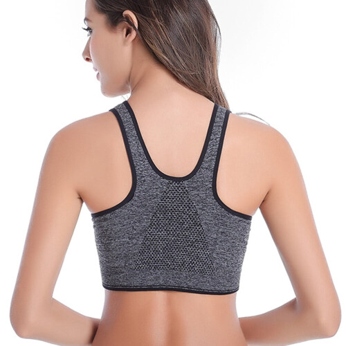Front Zipper Sports Bra Shockproof Grey 1