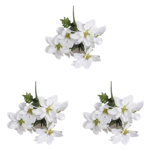 Artificial Poinsettia Set White Silk 3-Piece