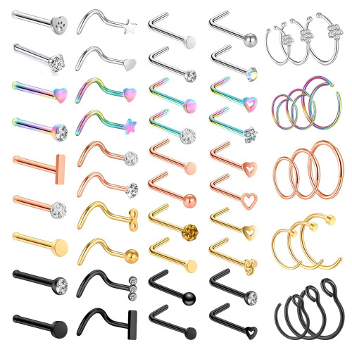 Stainless Steel L-Shaped Nose Ring Stud 55 pcs