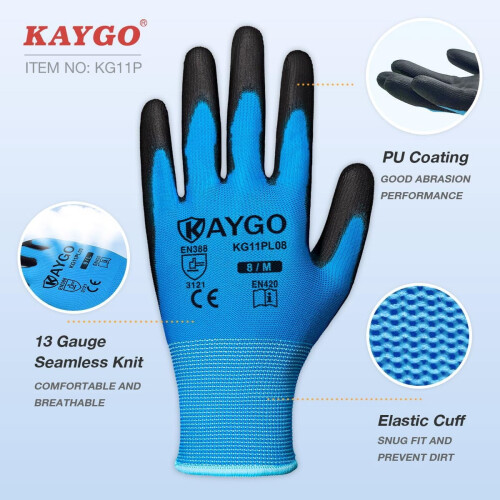 PU Coated Safety Work Gloves Large Black 12 Pairs 1