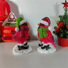 Christmas Cardinal Statue with Santa Hat Resin 2 pcs