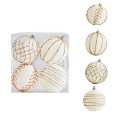 White Gold Christmas Ball Ornaments 4 Pcs 3.16 In