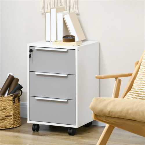 Three-Drawer Locking Filing Cabinet - Grey/White 2