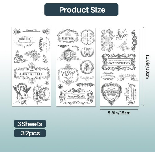 Vintage Rub-on Transfers for Crafts 3 Sheets