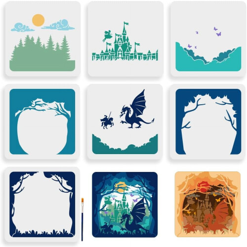 Dragon Castle Stencil Set Fairy Tale Theme 7 Pieces