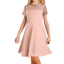 Girls Summer Formal Midi Dress A-Line Mesh Short Sleeve