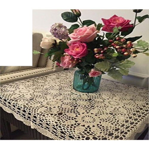 Handmade Crochet Cotton Lace Tablecloth Square 1