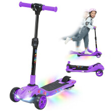 Three-Wheel Foldable Electric Scooter for Kids Aged 6-10 Years, Purple