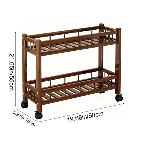 Mobile Storage Rack Floor Standing Two-Tier Solid Wood 1