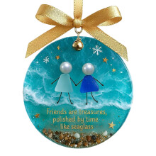 Round Sea Glass Friendship Ornament Handmade Heart 1