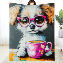 Coffee Cup Puppy Flannel Blanket 50x60in