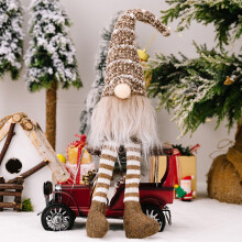 Santa Gnome Doll with Rudolph 17 inch Brown Faceless