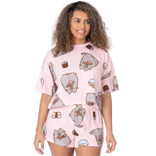 (X-Large) Pusheen Short Sleeve Short Leg Pyjama Set (Womens Pink)