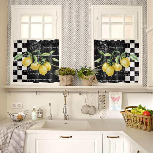 Tropical Lemon Kitchen Curtain Set Rod Pocket 3-Piece 1