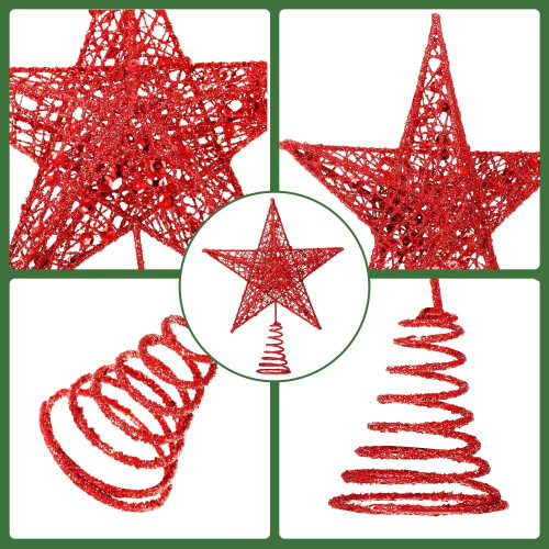 Christmas Tree Star Topper Red Glitter 10 Inches 1
