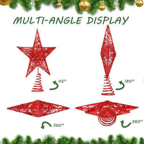 Christmas Tree Star Topper Red Glitter 10 Inches 2