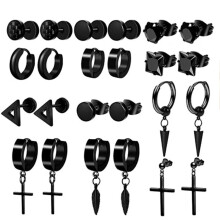 Stainless Steel Cross Stud Hoop Earrings Set 12 Pairs