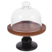 Wooden Cake Stand with Glass Cover High Footed