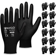 PU-Coated Safety Work Gloves Seamless Knit Large Black 12