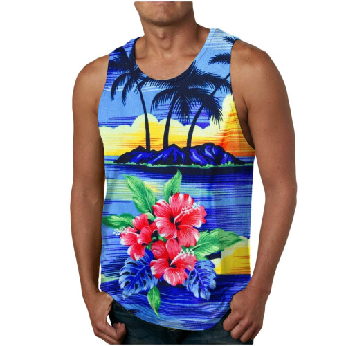 Men's Hawaiian Tank Top Blue S 1