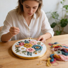 Floral Embroidery Kit for Beginners with Pre-Printed Fabric