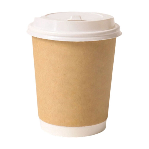 8 oz Disposable Paper Cups with Lids Double-Wall Insulated