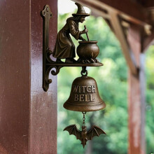 Vintage Witch Doorbell Halloween Decor Broom-Riding Witch